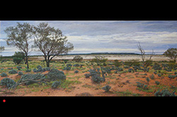 James Yuncken, Oodnadatta Track, South Australia's Outback, En route to Hamilton Station, 27th May 2016, 65 x 140 cm, acrylic on canvas, 2017