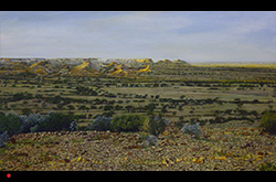 James Yuncken, Oodnadatta Track, South Australia's Outback, View from Magic Mountain, Painted Hills, 70 x 120 cm, acrylic on canvas, 2018