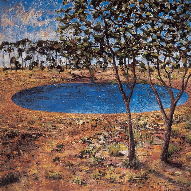 James Yuncken, Self-generated Landscape No 3: Dam - 92 x 92 cm, oil on canvas, 2003