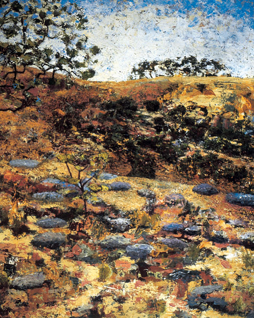 Self-generated Landscape No 8: Outcrop - oil on gesso board 76 x 61cm, 2003