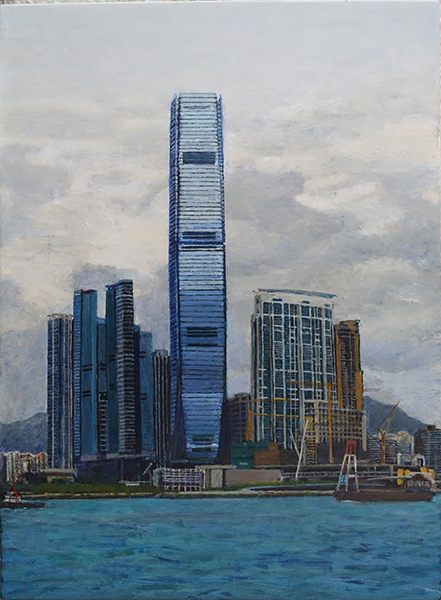 James Yuncken, ICC Building, Hong Kong, 34 x 25 cm, acrylic on gesso board, 2019