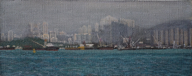 James Yuncken, Harbour View 3, Hong Kong, 9.5 x 23.5 cm, acrylic on canvas, 2019