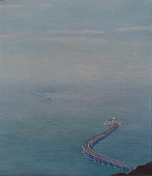 James Yuncken, Honk Kong - Macau Bridge, 40 x 35 cm, acrylic on canvas, 2020