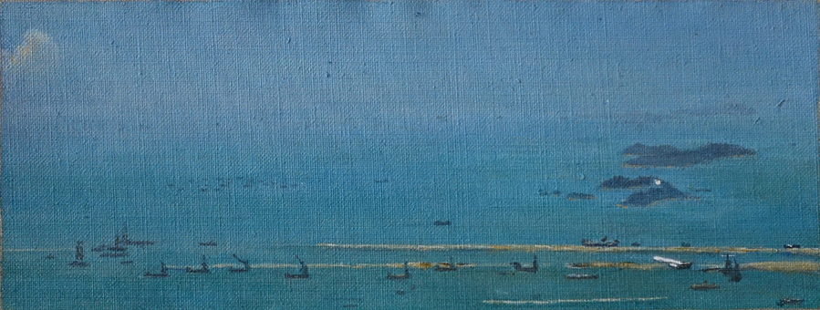 James Yuncken, Blue Vista, 10 x 26.5 cmm, acrylic on canvas, 2020