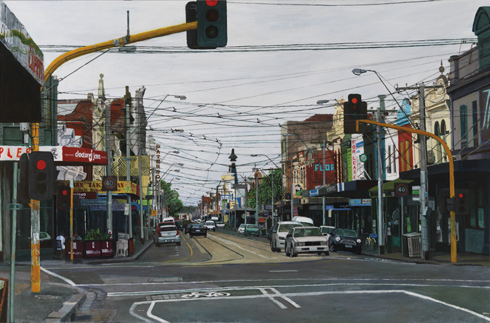 20120301 James Yuncken Queen: Smith St Fitzroy, afternoon of 26th January, 2011 - 73 x 112 cm, acrylic on board, 2012