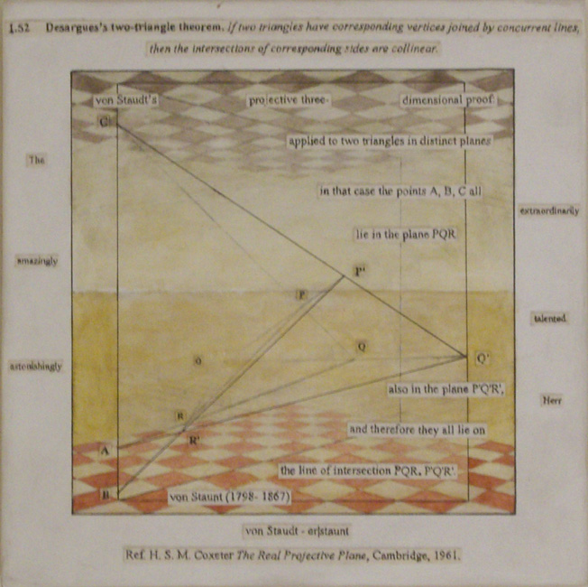 James Yuncken, Desagues Two-triangle Theorem - 20.5 x 20.5 cm, mixed media on gesso board, 1999
