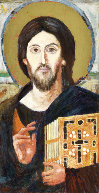 James Yuncken, From Icon of Christ Pantocrator at St Catherine in Sinai - 39 x 20 cm ,oil on gesso board, 2011