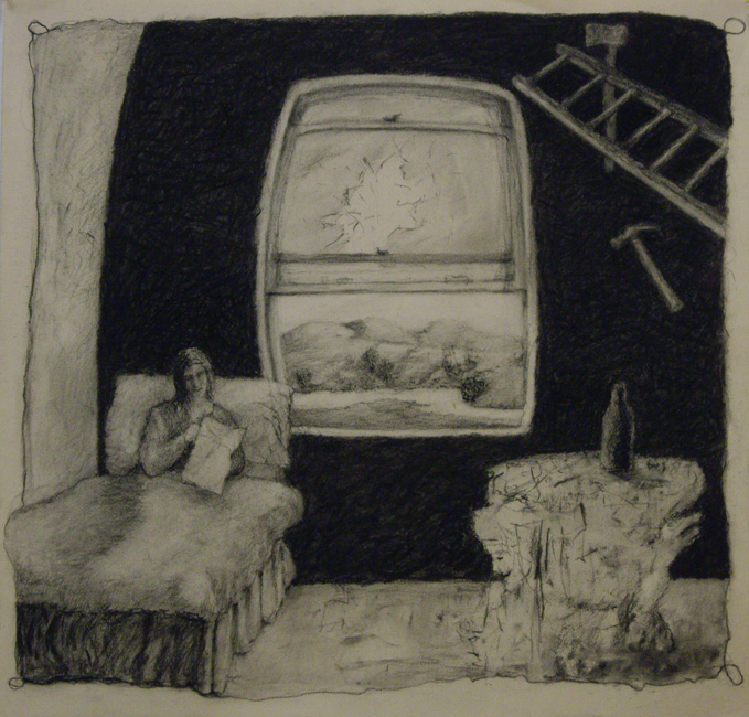 James Yuncken, Break-in - 55 x 57 cm, charcoal on paper, 2008-15