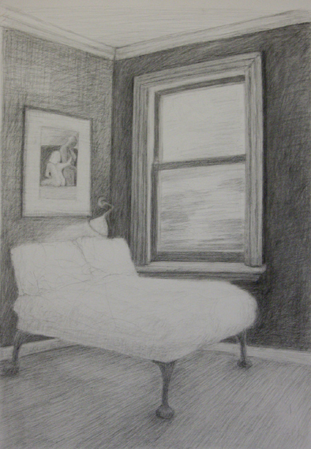 James Yuncken, The White Pillow - 70 x 50 cm, charcoal on paper, 2009