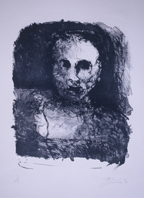 James Yuncken, Bust of a man - 
		Edition of 4, lithograph on Pescia buff paper, 29 x 23 cm (approx.), 1992