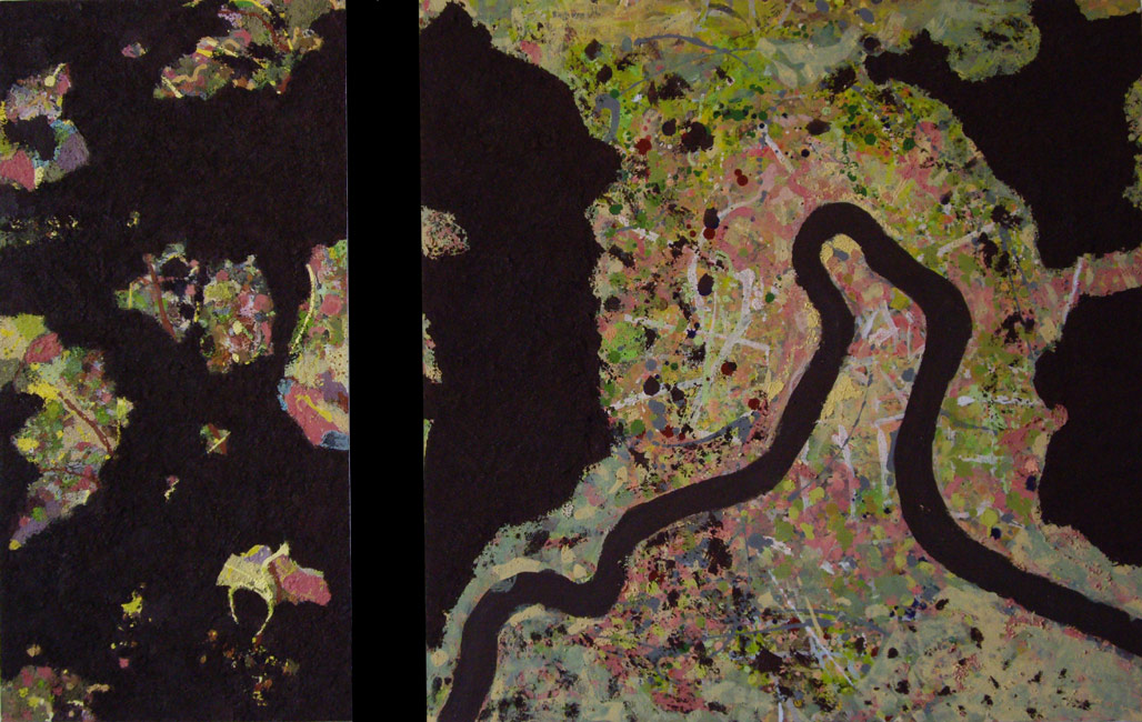 James Yuncken, From the Dark Night - diptich, 81 x 40.5 cm and 81 x 81 cm, acrylic media on board, 2008