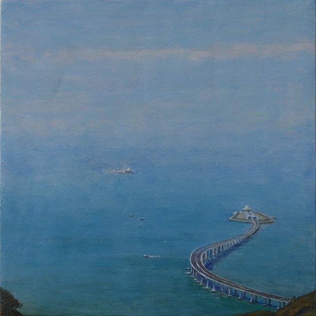 James Yuncken, HZM (Honk Kong - Macau) Bridge Hong Kong, 25 x 25 cm, acrylic on gesso board, 2020