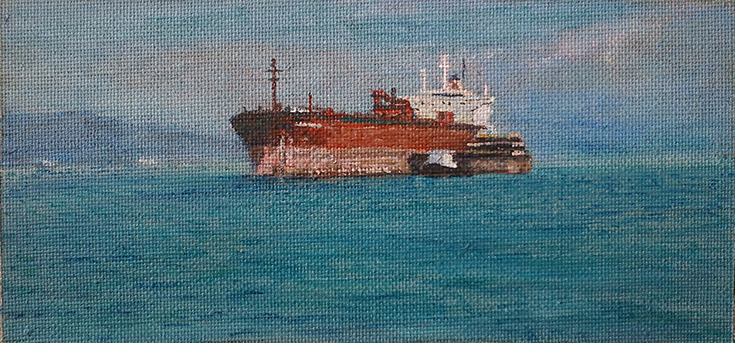 James Yuncken, Cargo Ship, 10 x 21 cm, acrylic on canvas, 2019