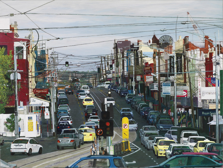 No U-turn, Bridge Rd, evening of 25th January, 2011 -
Acrylic on board, 84 x 112 cm, 2011