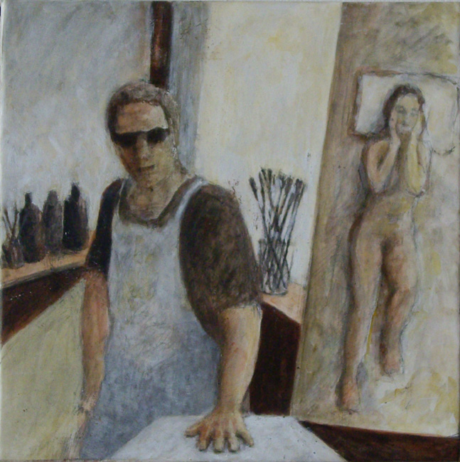 James Yuncken, Funky Painter - 25 x 25 cm, acrylic, wax medium on gesso board, 2000