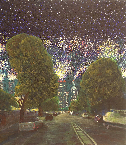 James Yuncken, New Years Eve 2018, 30 x 26 cm, acrylic on board, 2020